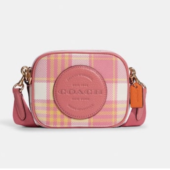 Coach Mini Dempsey Camera Bag With Garden Plaid Print And Coach Patch New W/ Tag - Picture 11 of 14